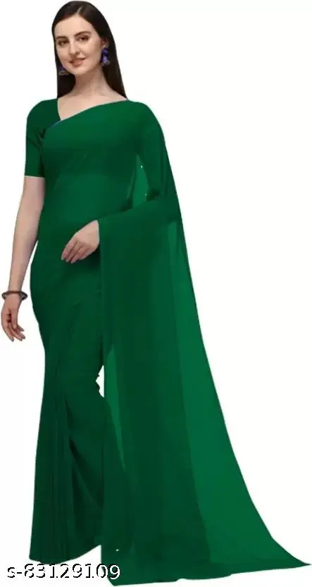 Emerald Green: Solid Saree Elegance - Image 3