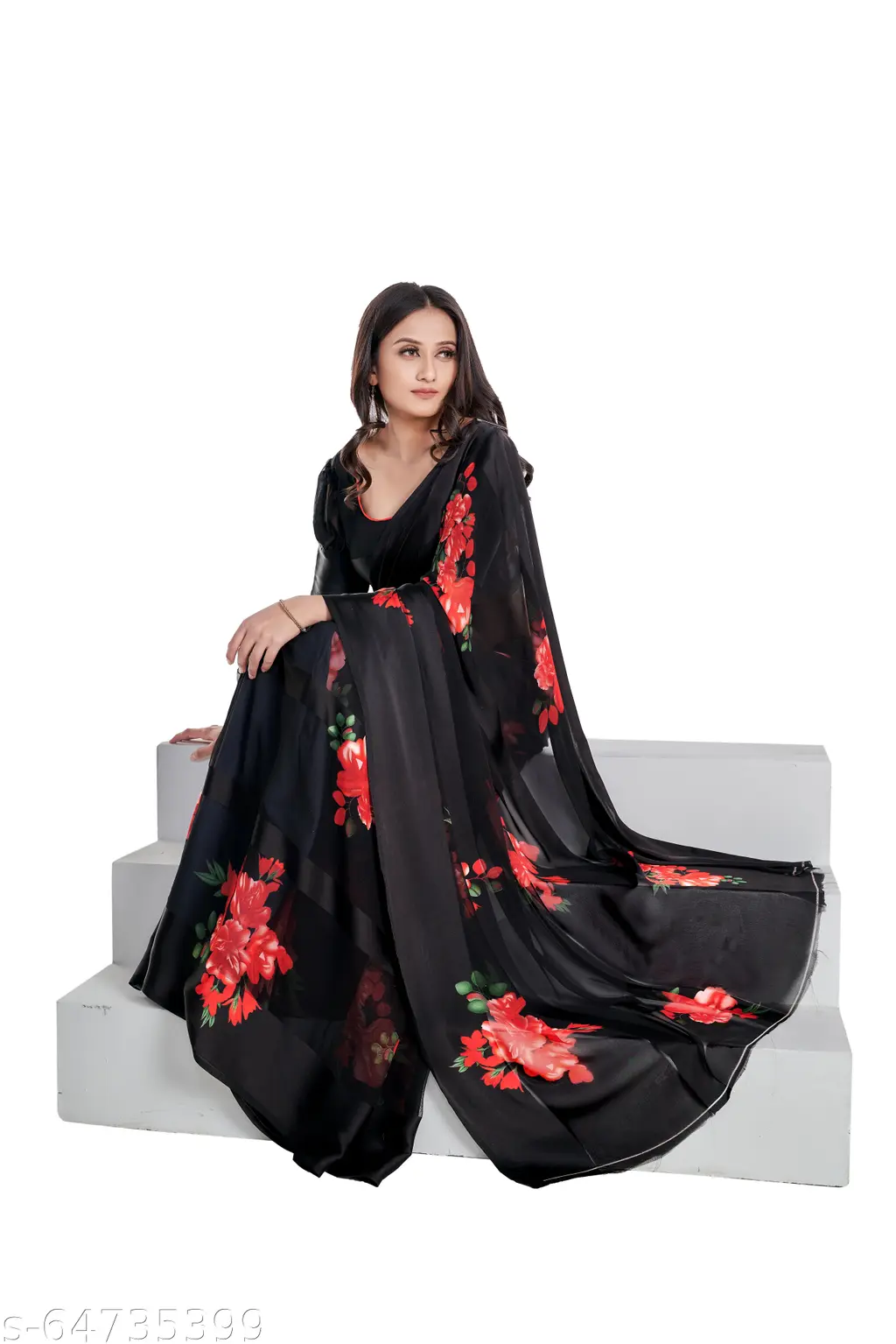 Elegant Women's Satin Patta Saree - Image 2