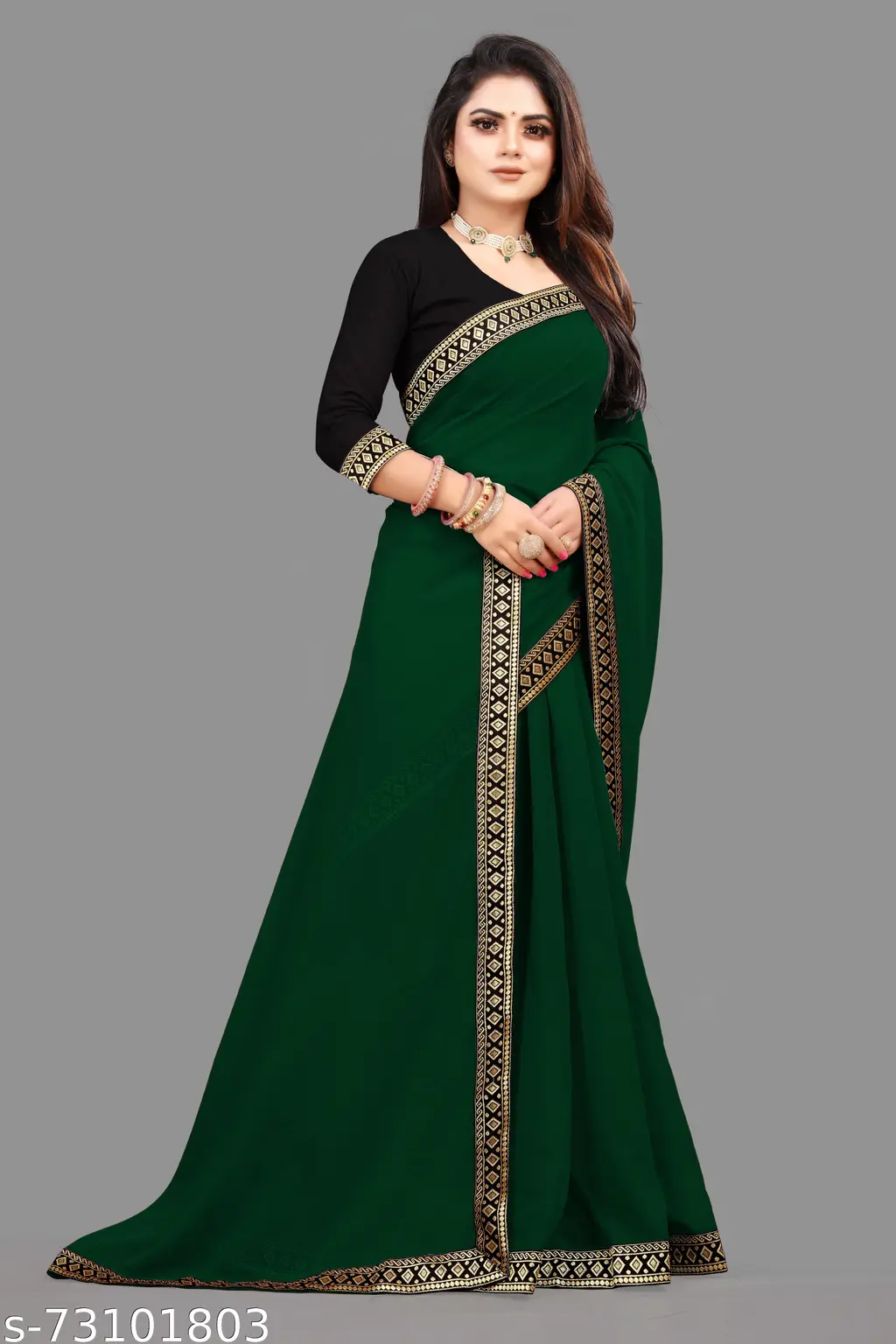 Elegant Jacquard Lace Saree for Women - Image 3