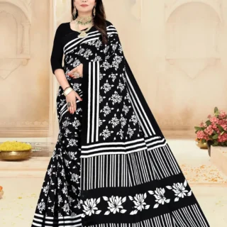 Radha Rani Black Cotton Handloom Saree