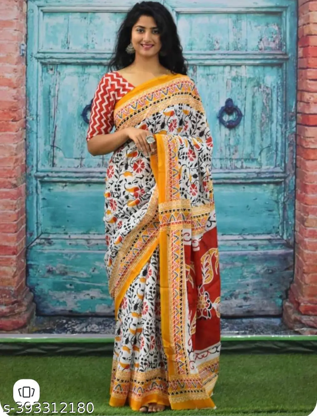 Jaipuri Hand Block Printed Cotton Mulmul Saree - Image 3