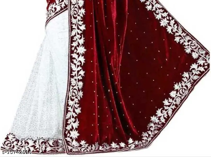 Alisha Maroon Velvet Net Half Saree - Image 2