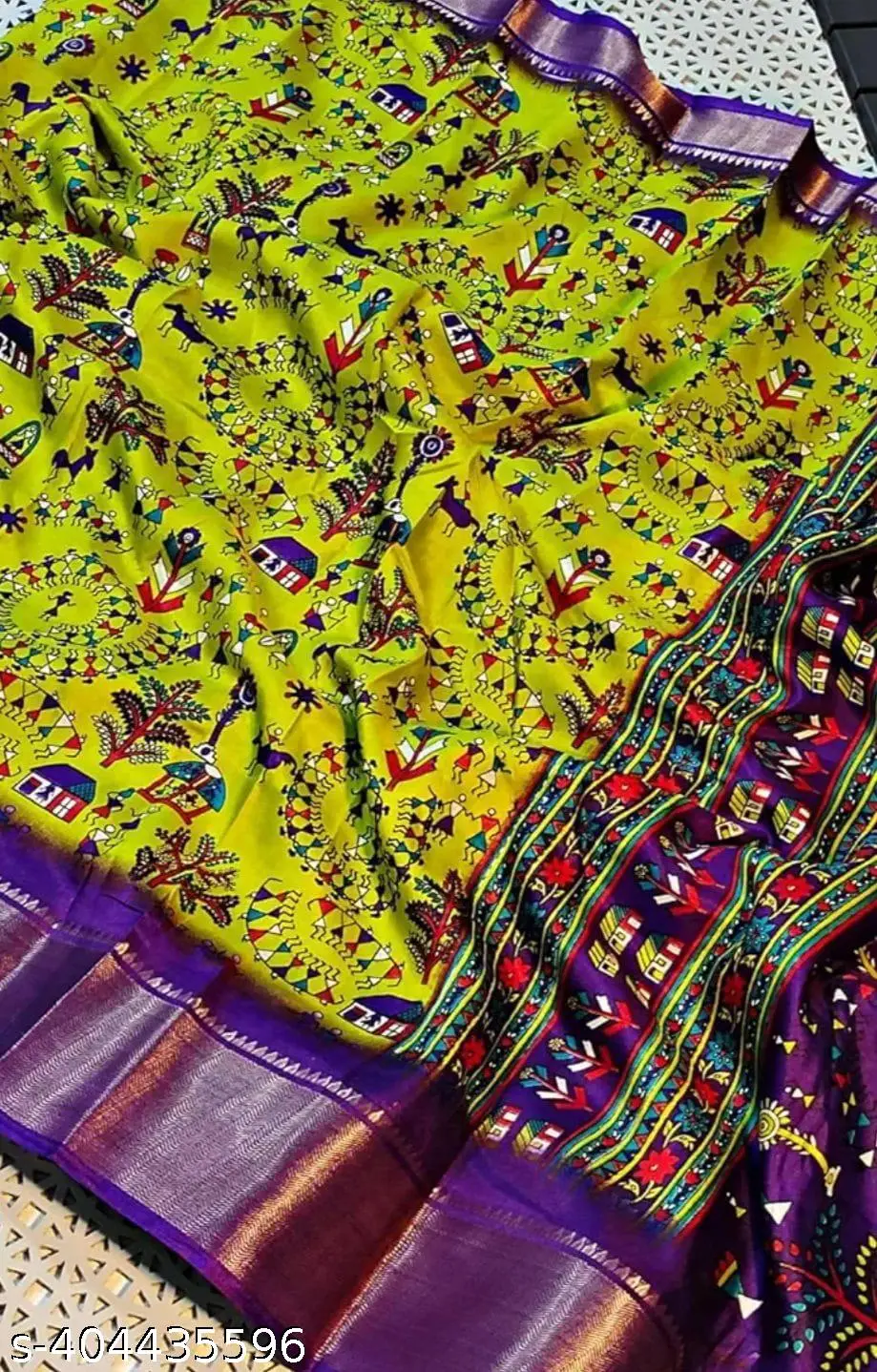 Green Warli Dola Silk Saree - Image 4