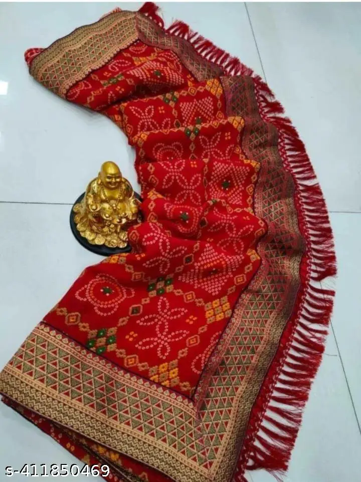 Elegant Red Georgette Saree: Bandhani Print - Image 4