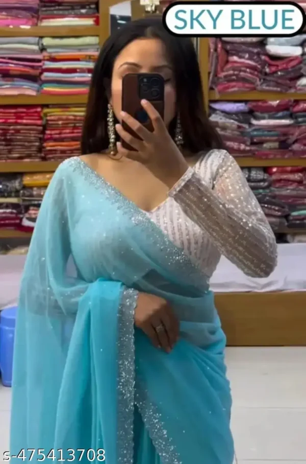 Georgette Diamond Work Saree: Bollywood Style