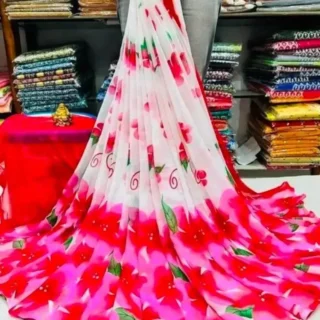 xotul_1024.webp Red & White Designer Georgette Saree