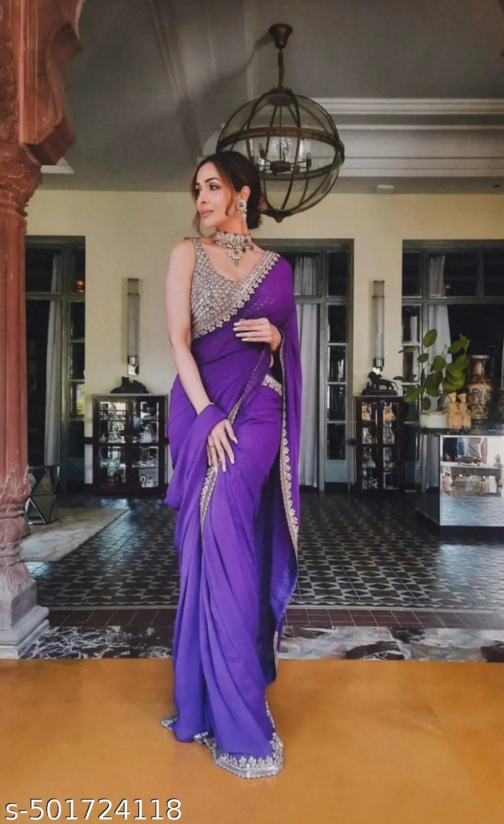 Georgette Saree: Jari Sequence Embroidery - Image 4