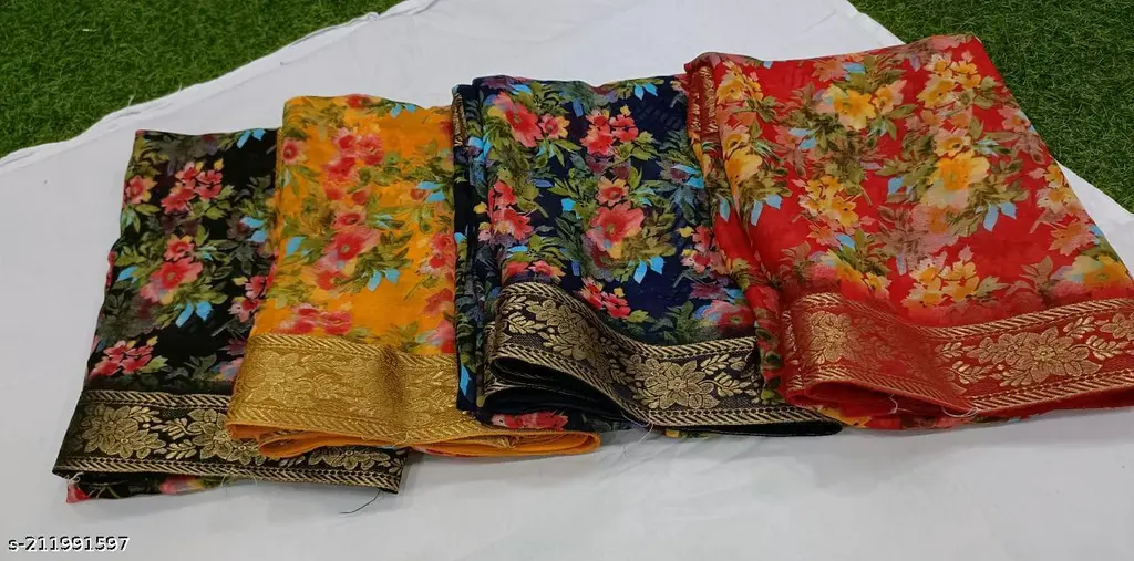 Flower Georgette Saree Border: New Design - Image 4