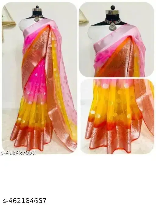Pink Saree, Red Border, Jacquard Blouse - Image 4