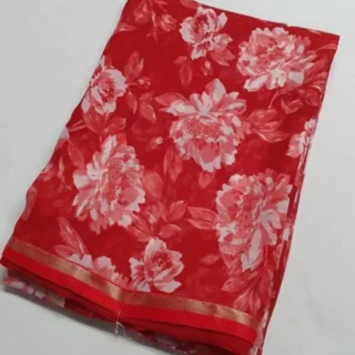 LaceTrimmed Georgette Printed Saree