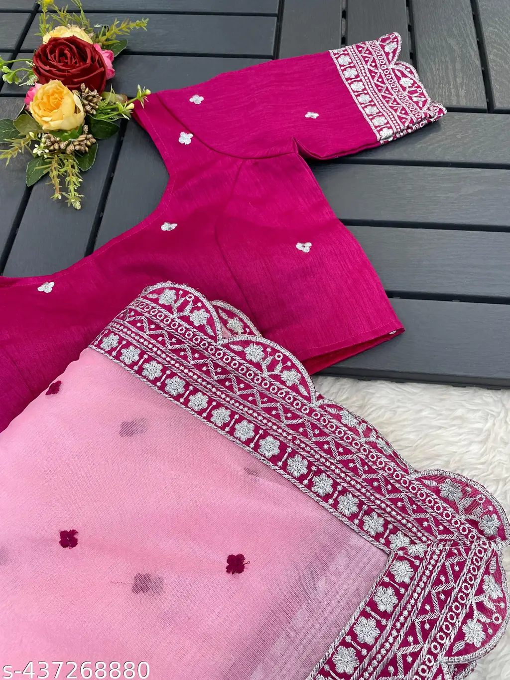 Heavy Nylon Embroidered Saree - Image 4