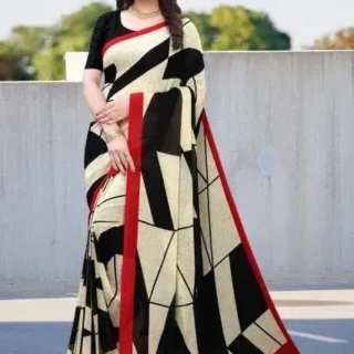 Elegant Black Georgette Saree Under $200