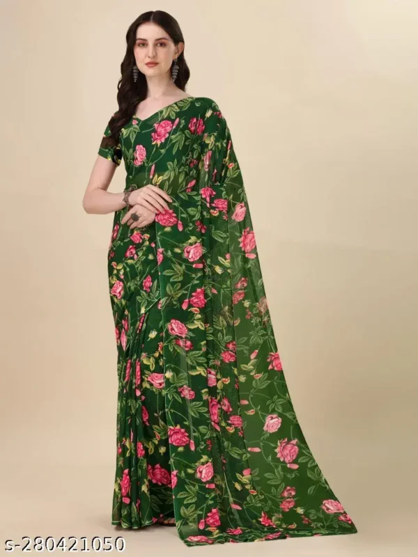 yaccu_1024.webp Floral Georgette Green Saree (No Blouse)