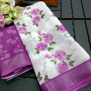 ychid_1024.webp Floral Linen Cotton Saree: Digital Print