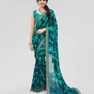 Trendy Printed Jacquard Georgette Saree Blouse