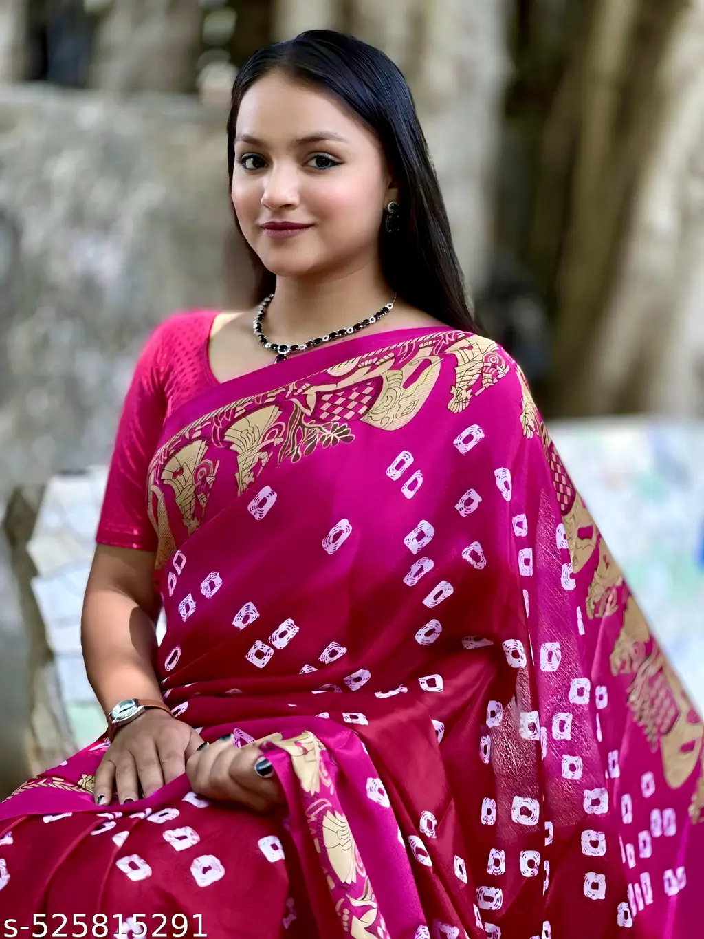 Bollywood Bandhani Crepe Silk Saree Blouse - Image 2