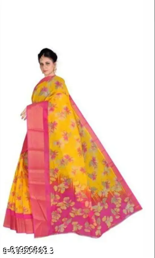 Navsarjan Yellow Floral Cotton Saree - Image 3