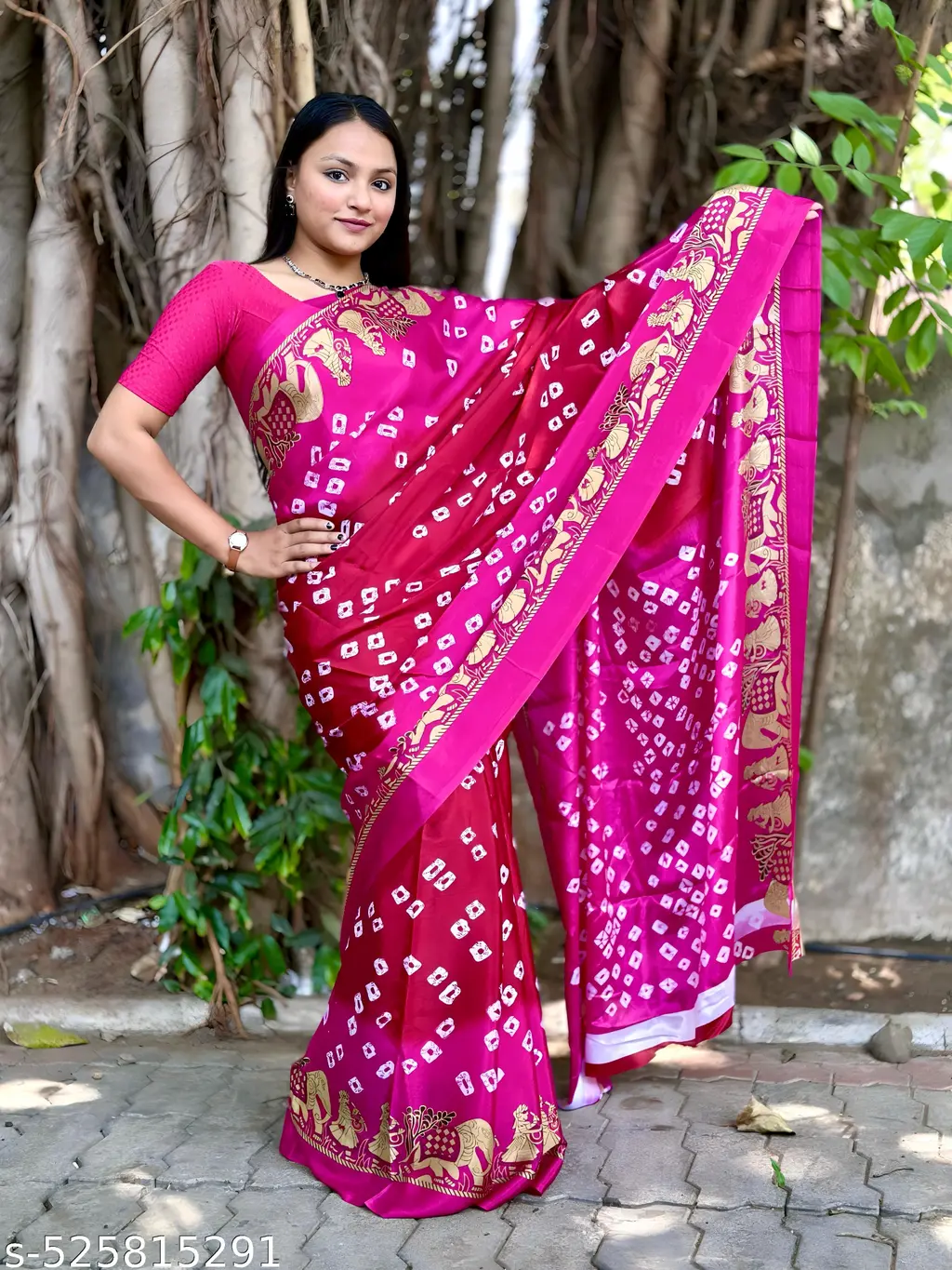 Bollywood Bandhani Crepe Silk Saree Blouse - Image 4