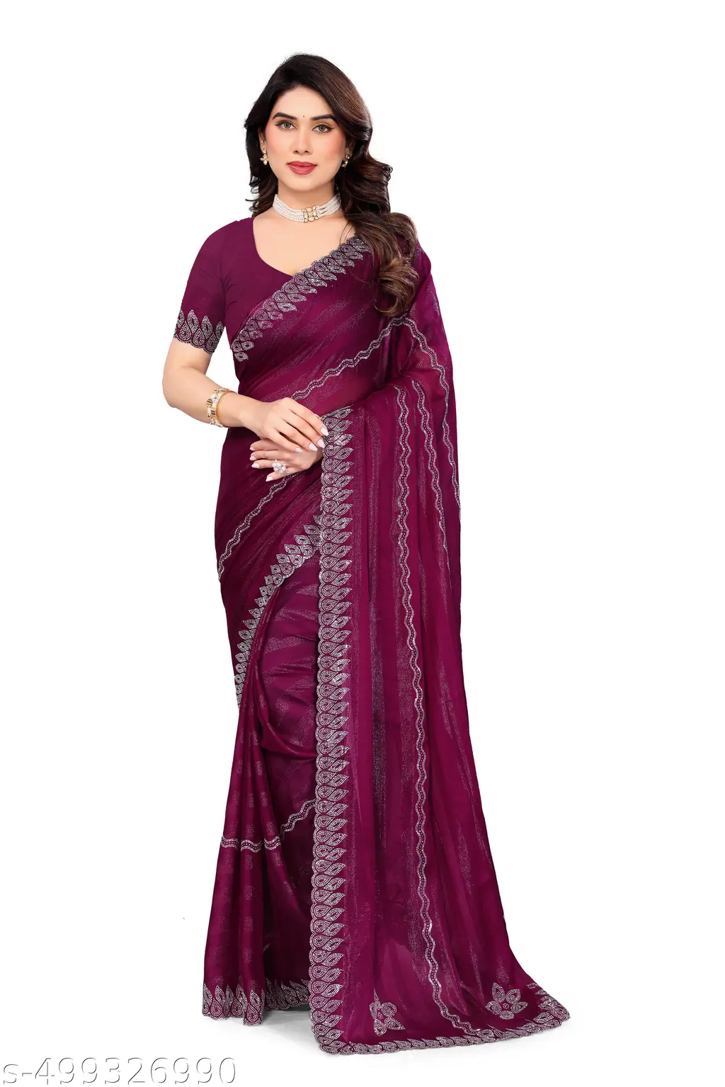 Georgette Saree: Heavy Diamond Work - Image 3