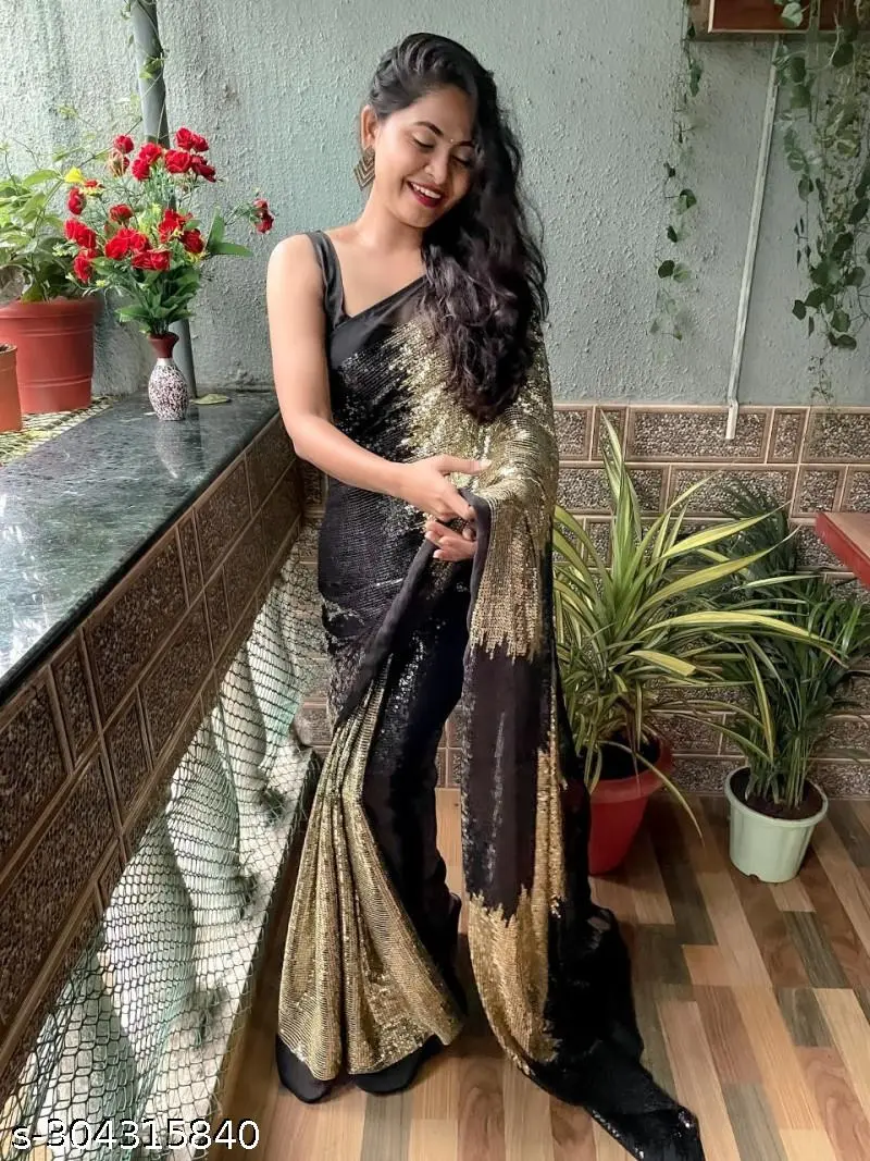 Georgette Sequence Saree with Silk Blouse - Image 4