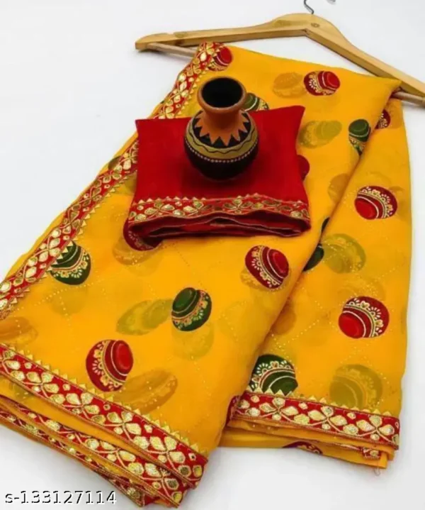 Yellow Georgette Bandhani Lace Blouse