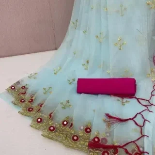 Embroidered Net Blouse with Mirror Work