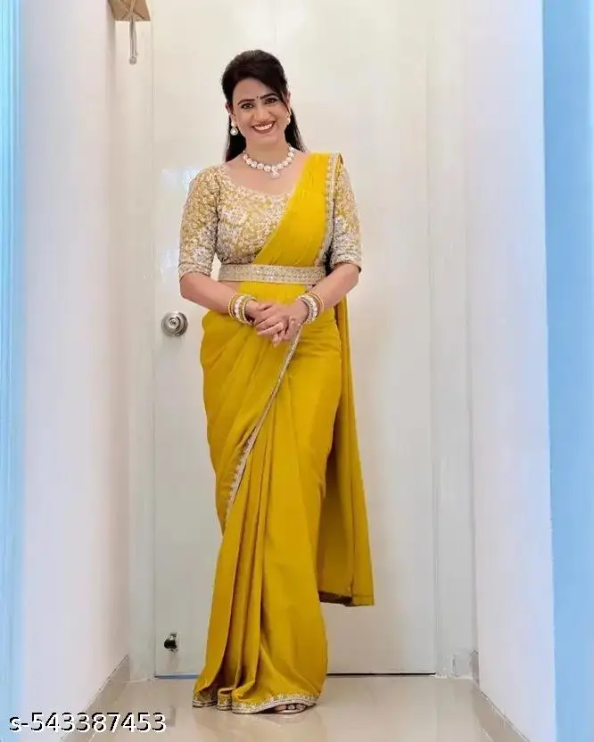 Bollywood Yellow Silk Saree - Image 3