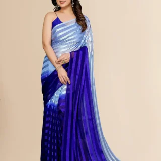 Striped Satin Silk Saree (No Blouse)