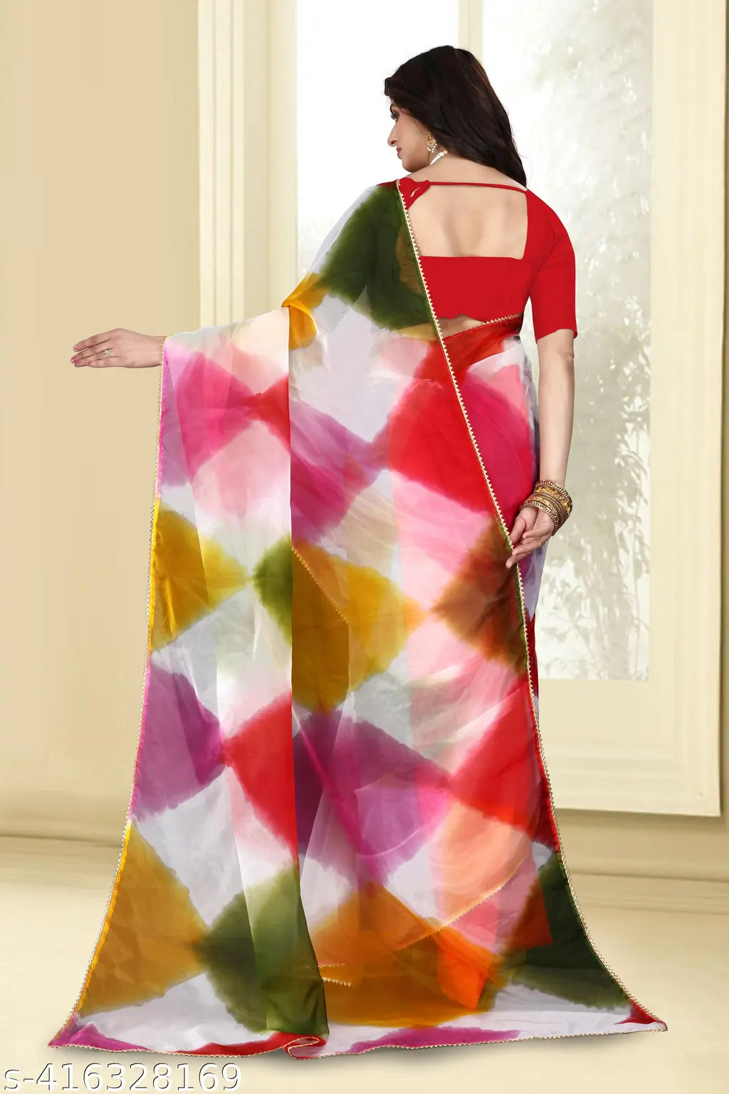 3D Organza Saree: Vibrant Festival Style - Image 4