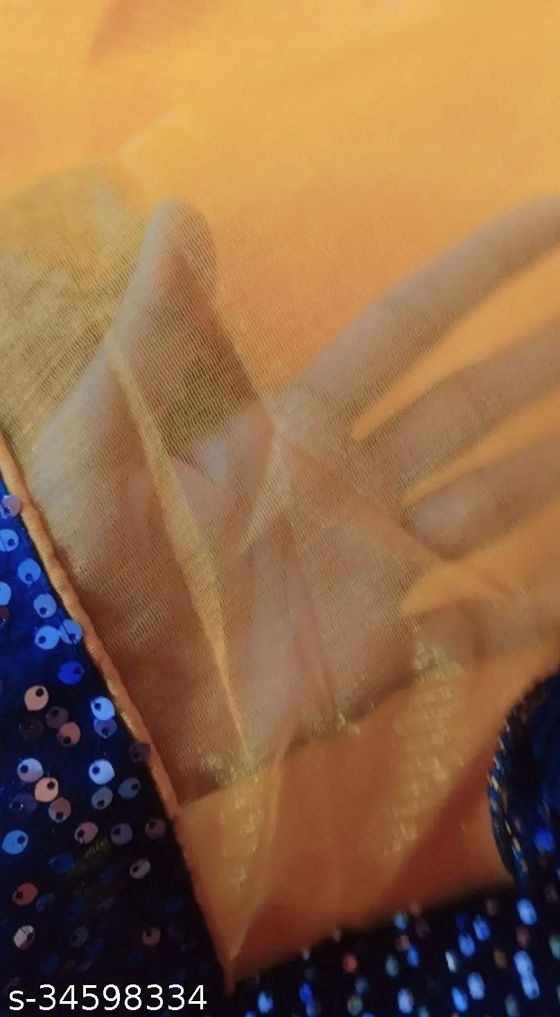 Sequined Net Sari with Unstitched Blouse - Image 3