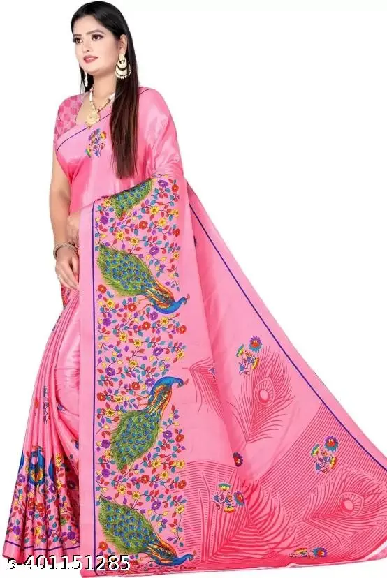 Trendy Printed Crepe Saree Blouse Set - Image 3