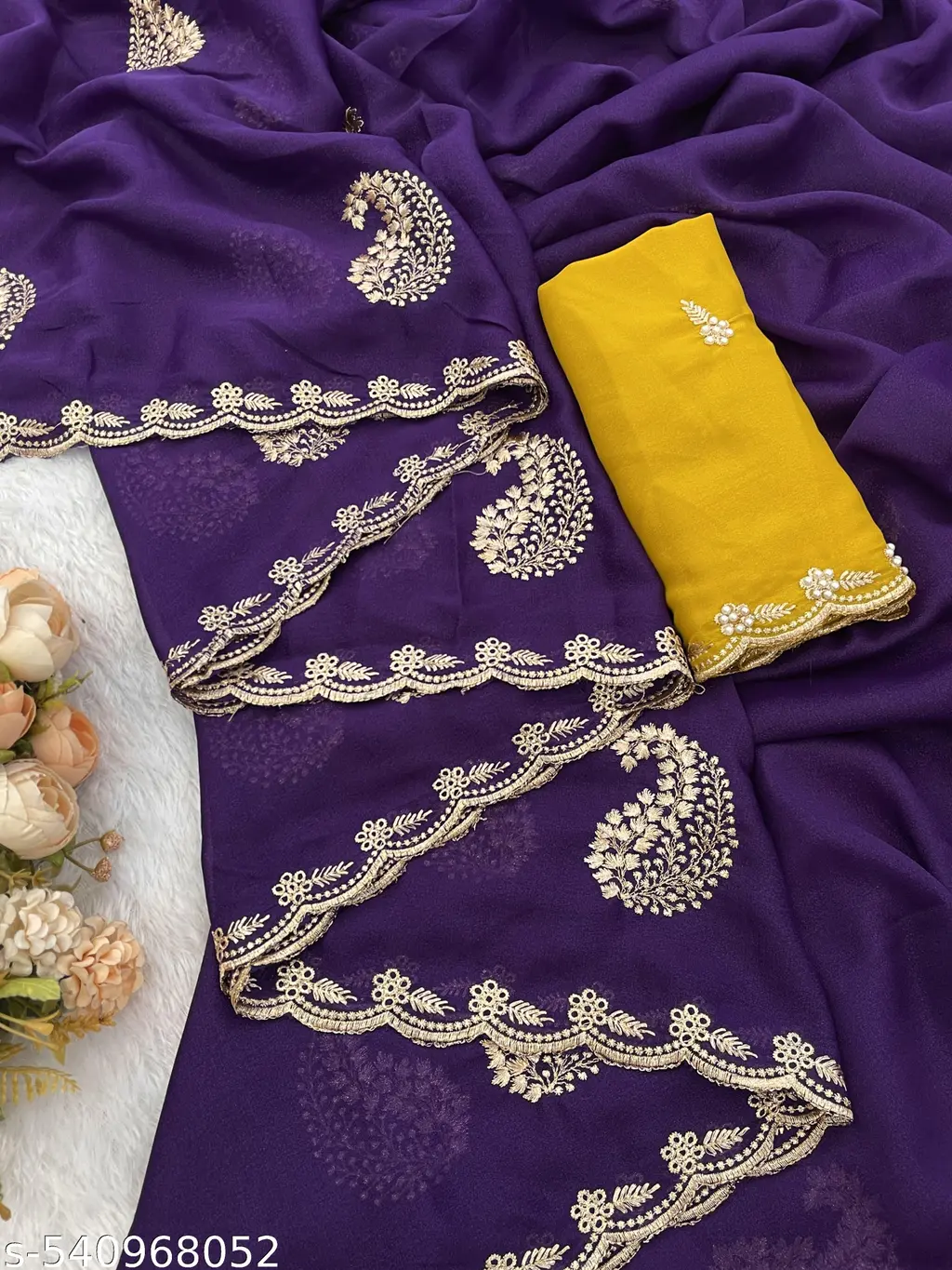Morpeach Chiffon Saree: Elegant Jari Embroidery - Image 2
