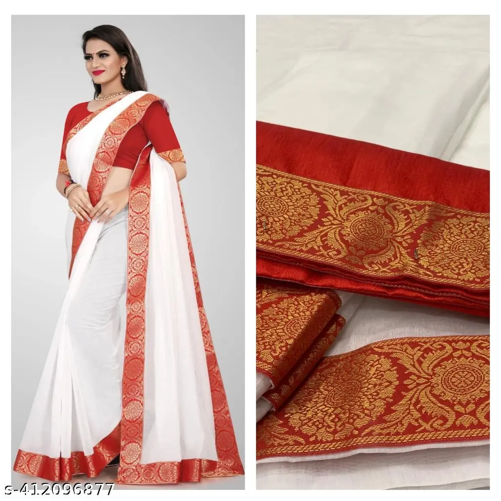 Elegant White & Red Chanderi Saree - Image 4