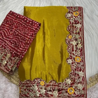 Chinon Silk Saree: Bandej Lace Elegance