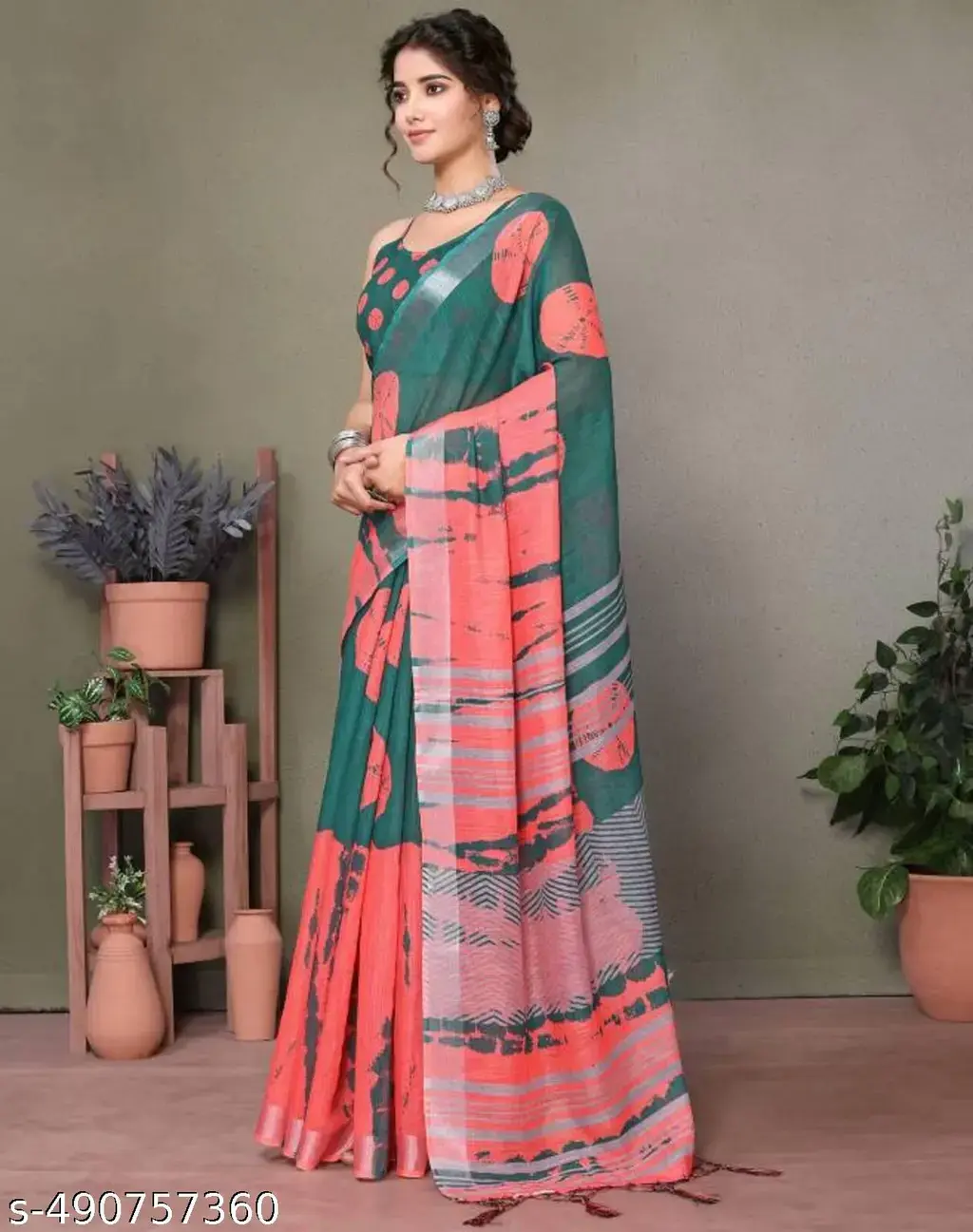 Designer Cotton Linen Saree - Image 2
