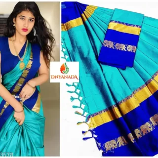 zioel_1024.webp Cyan & Blue Cotton Silk Saree Blouse