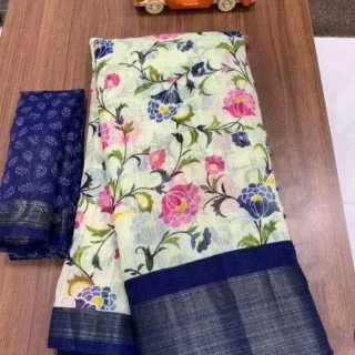 Zareena Floral Tusser Saree & Blouse