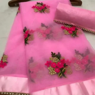 Embroidered Net Saree: Elegant Drape