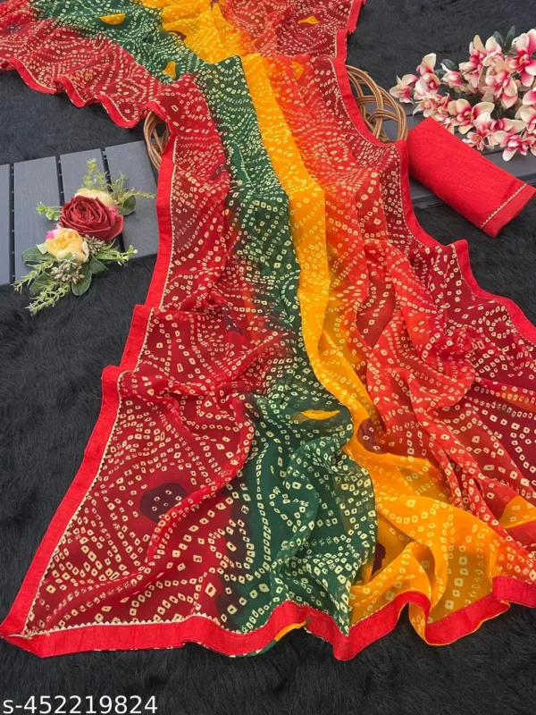 ztwnp_1024.webp Navsarjan Bandhani Georgette Saree Red